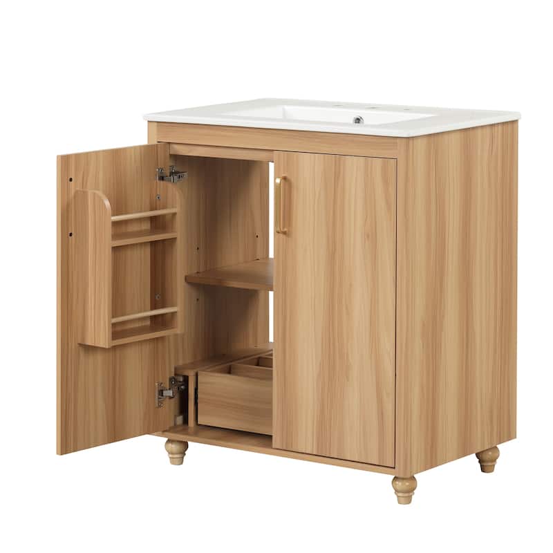 Merax Bathroom Vanity with Sink Top - Dual Door Cabinet & Adjustable U-Shelf