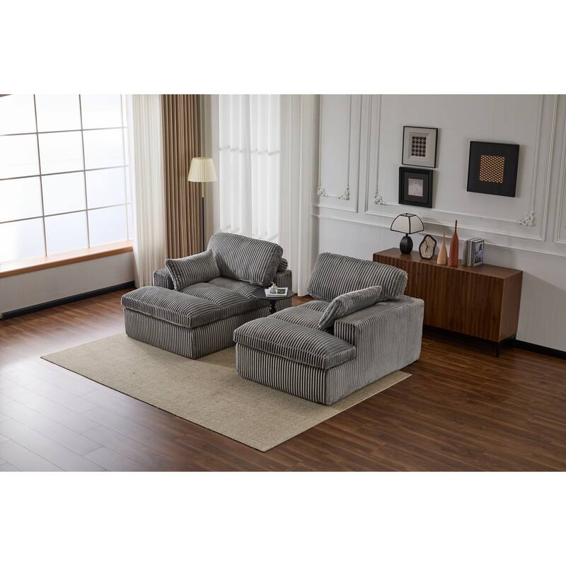 Double Chaise Lounge Sofa - Upholstered Sleeper Cloud Couch, No Assembly, Corduroy - Living Room, Bedroom