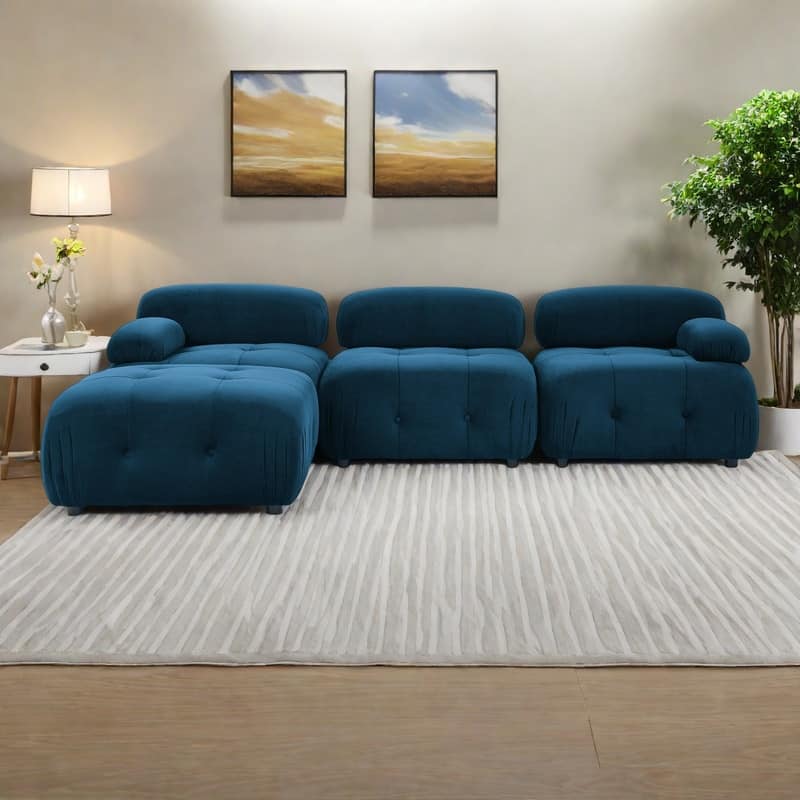 93" Velvet Modular Sectional Sofa with Button Tufted Design, Reversible Ottoman and DIY Combination