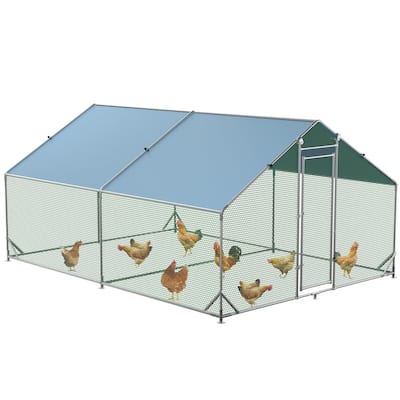 Large Metal Chicken Coop Heavy Duty Hen House with Waterproof Anti-Uv Cover
