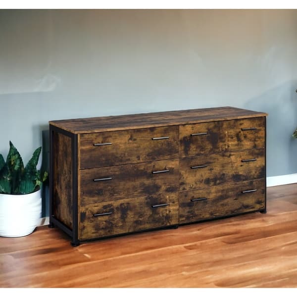 Rustic 59 Inch Six Drawer Dresser in Brown and Black for Bedroom  Organization - Bed Bath & Beyond - 42907406