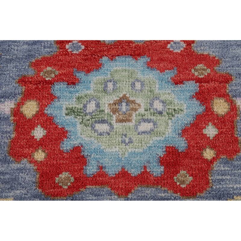 All-Over Blue Floral Oushak Indian Area Rug Hand-Knotted Wool Carpet - 7'11" X 9'9"
