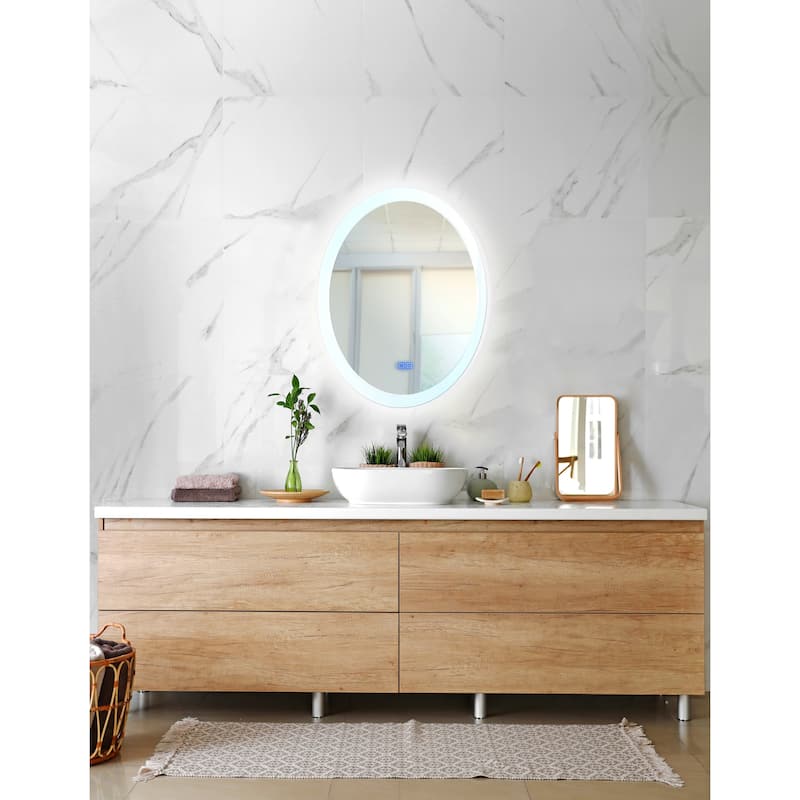 30" x 22" Agostino Matte White Oval LED Wall Mirror