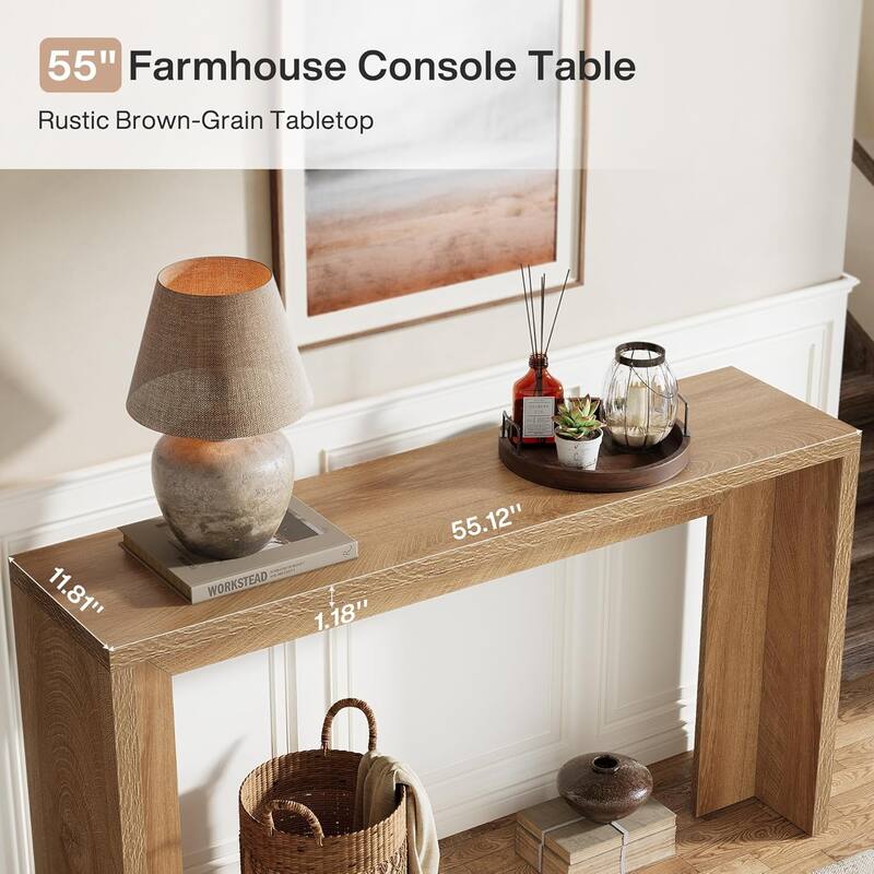 Farmhouse Brown Wood Console Table Entryway Table for Living Room