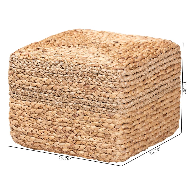 Marella Modern Bohemian Natural Brown Seagrass Accent Footstool