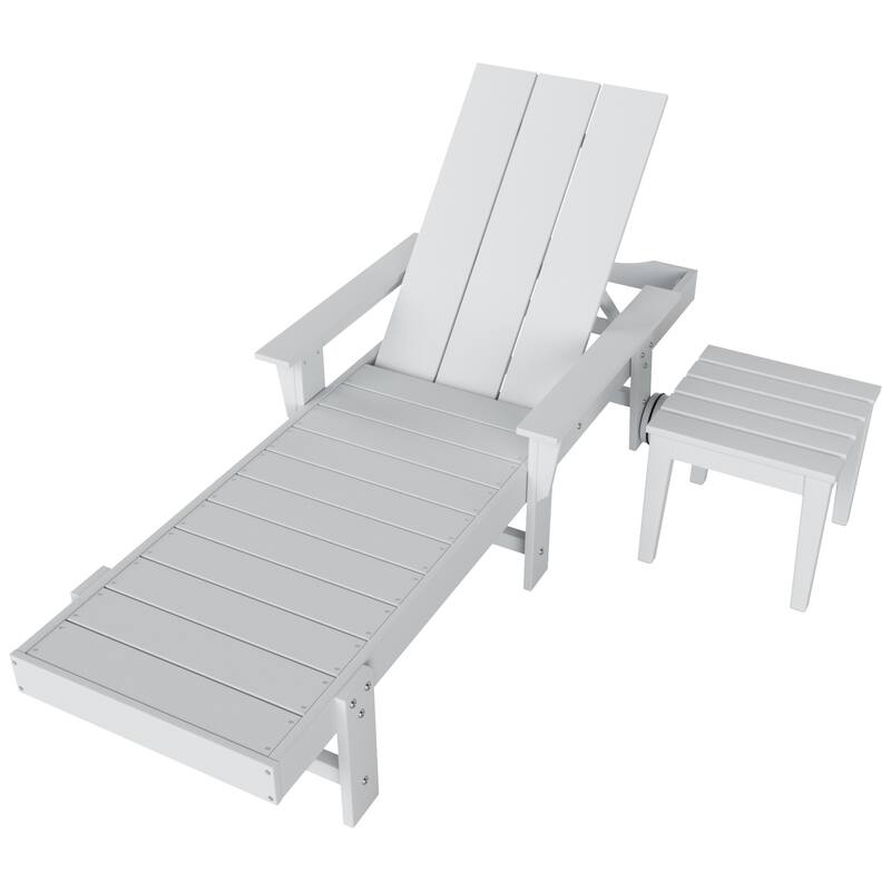 Polytrends Shoreside Modern Poly Eco-Friendly All Weather Reclining Chaise Lounge With Arms, Wheels, & Side Table (2-Piece Set)