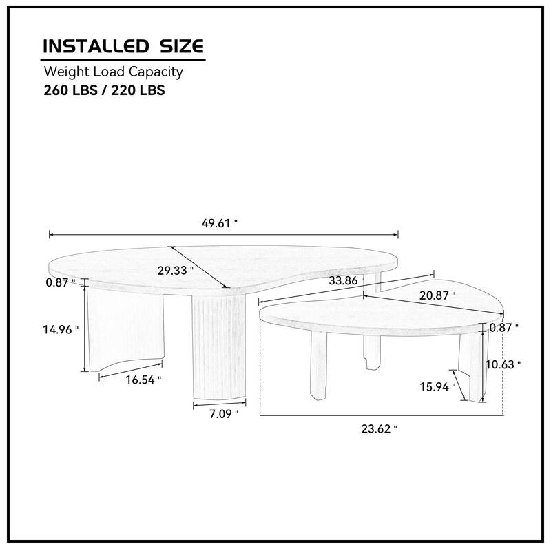 2-Piece Modern Irregular Shape Coffee Table Set for Living Room, Easy Assembly, Nesting Coffee Tables