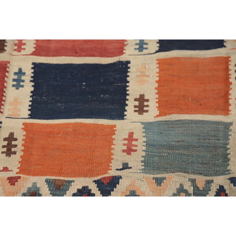 Hand Woven Oriental 100% Wool Carpet Southwestern Tribal Multi-Colored Kilim Area Rug - 7' 8'' X 4' 2''