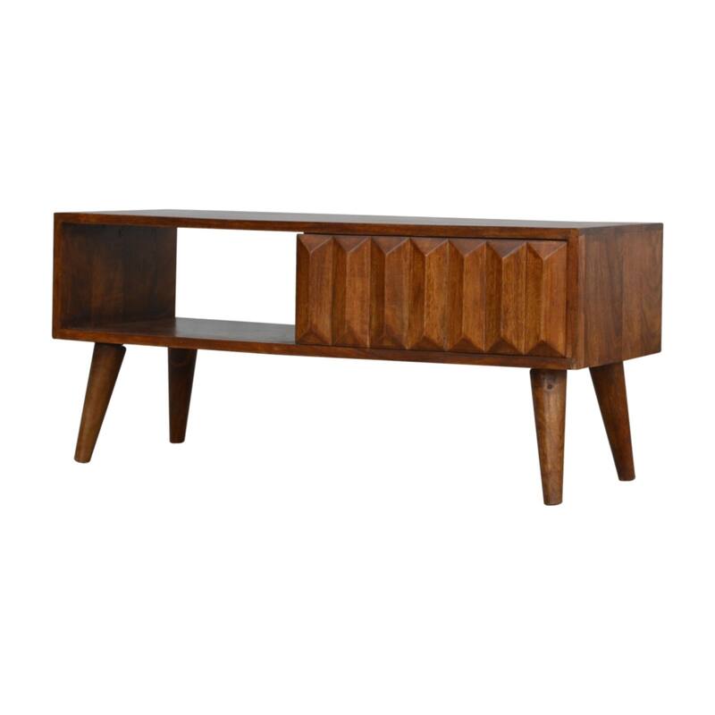Artisan Furniture Solid Wood Chestnut Prism Sliding Media Unit, Light brown with 1 Shelf
