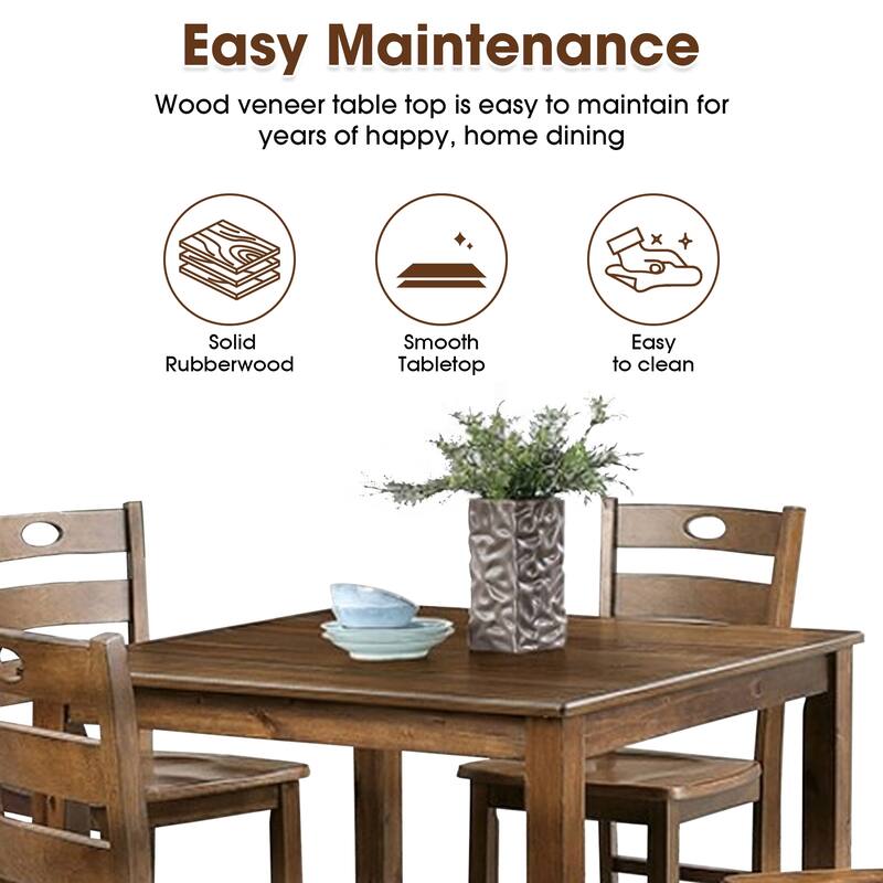 Country Cottage Walnut Solid Wood Dining Table and 4 Bar Stools Set