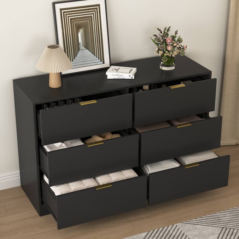 Modern 6 Drawer Dresser, Large Capacity Storage Cabinet, Clothing Organizer with Metal Handles for Bedroom, Living Room