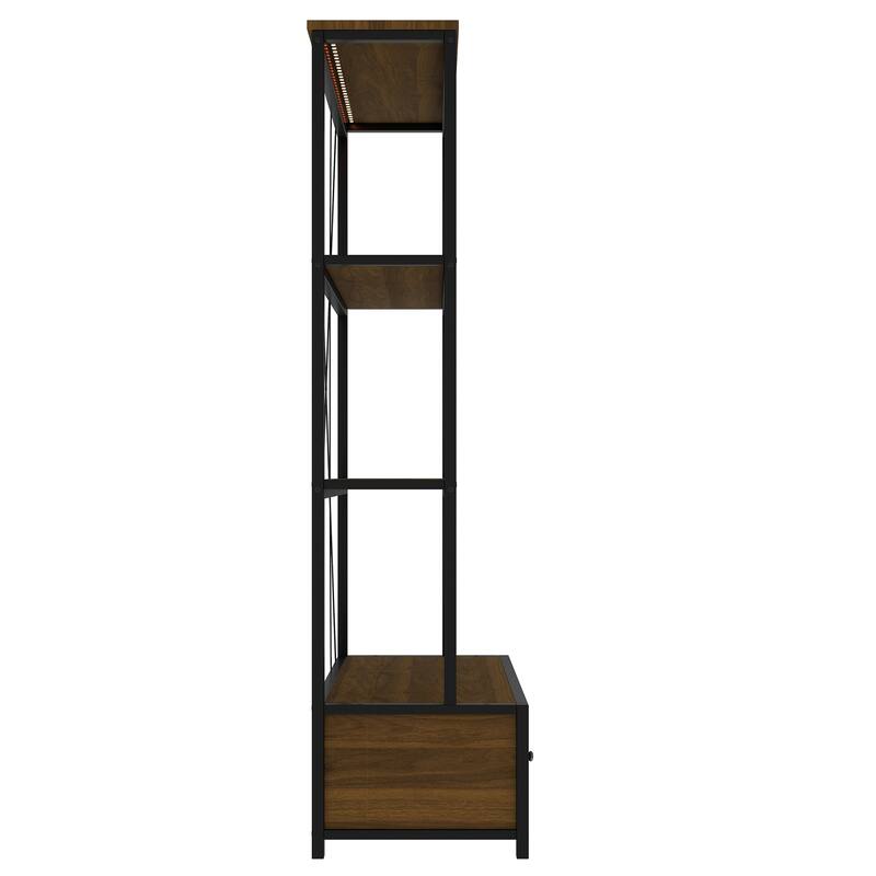 3-Shelf Metal Bookcase with Drawers for Home Office, Open Bookcase, Vintage Industrial Style Bookcase with LED