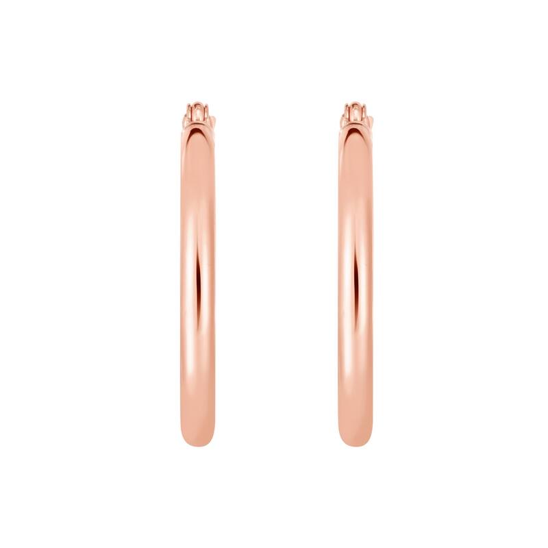 Curata 14k Gold Rose Finish 20x2mm Shiny Round Tube Round Hoop Earrings Tube Hoop Bridal Duo Band Ring Wi