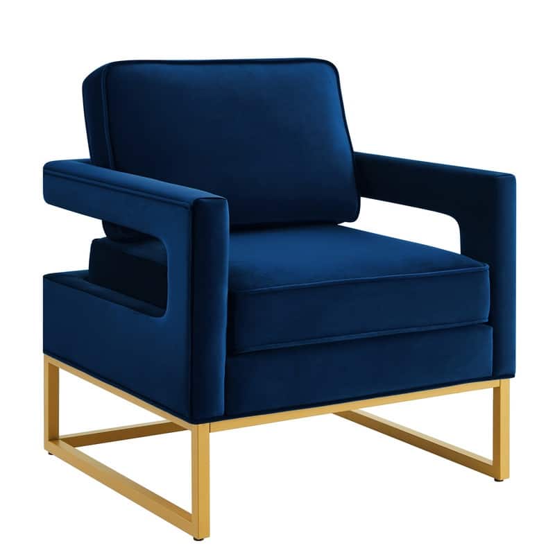 Modern Velvet Upholstered Accent Chair with Gold Metal Base