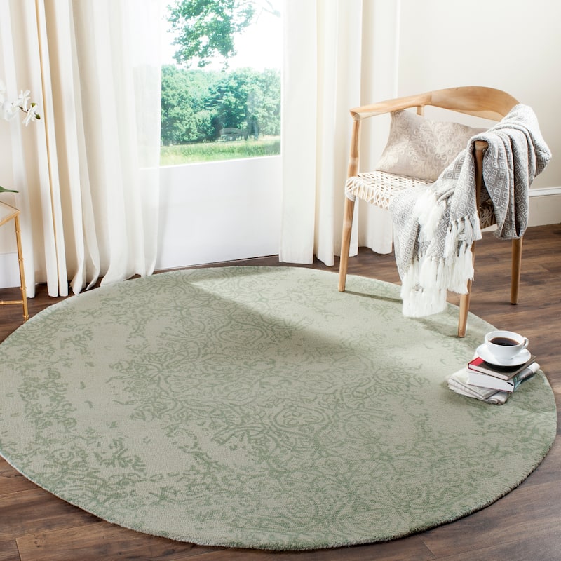 SAFAVIEH Handmade Restoration Vintage Distressed Boho Olegaria Oriental Wool - 6' x 6' Round - Grey/Turquoise - Runner/Round