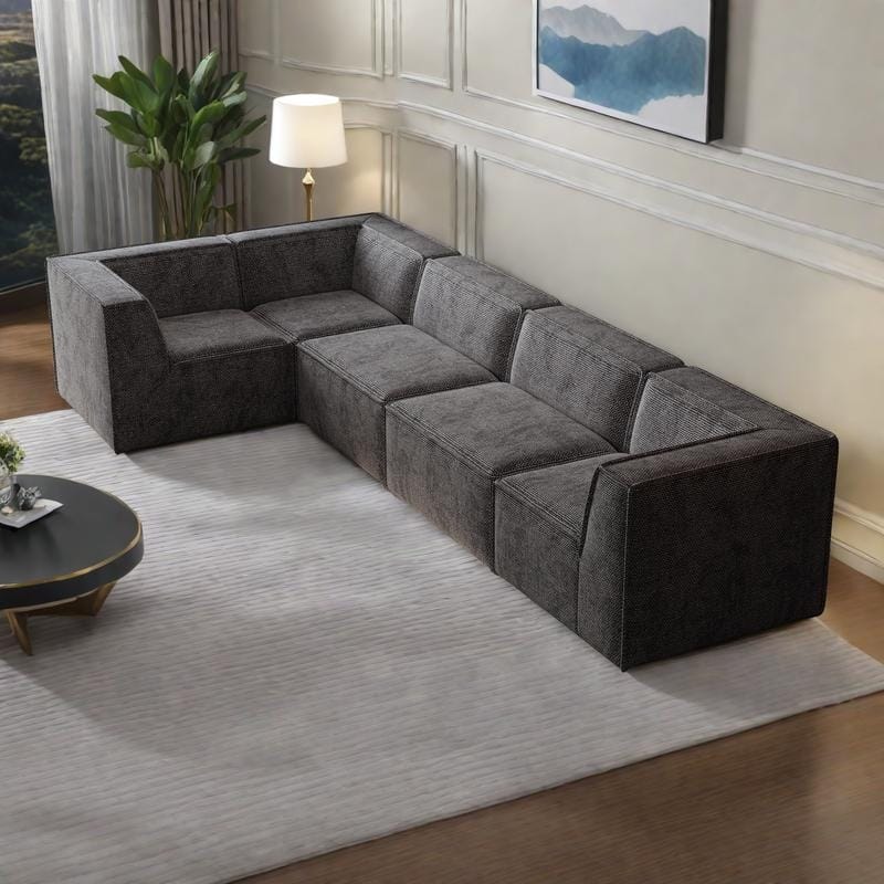 106"x106" Chenille Modular L-Shaped Sectional Sofa with 5-Piece Free Combination, Foam-Filled Cushions & No-Assembly Design - Black