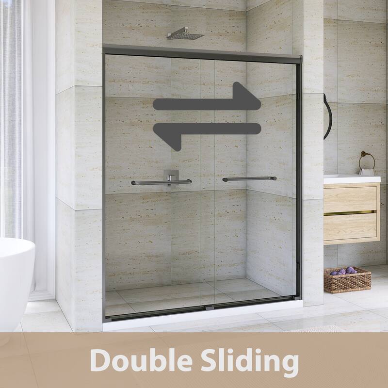 Double Sliding Framed Shower Door in Matte Black Finish