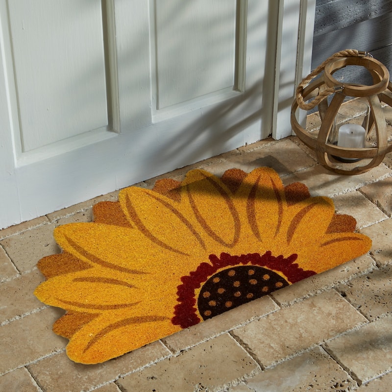 1'6" x 2'4" Sunflower Flower Shaped Natural Coir Indoor/Outdoor Welcome Doormat