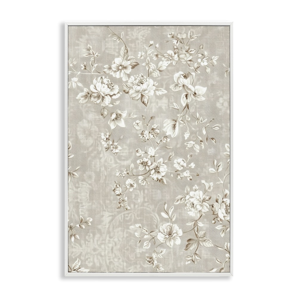 Stupell White Flowers over Damask Framed Giclee Art Design By LSR Creative Studio