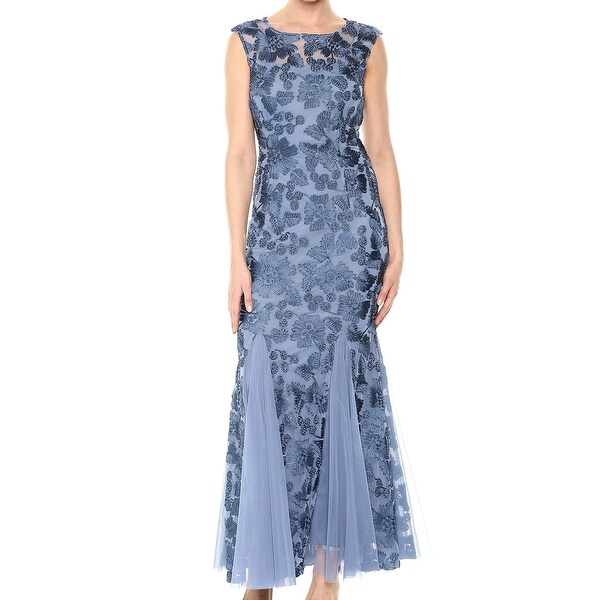 Shop Alex Evenings Blue Women's 18 Floral Brocade Illusion Gown Dress ...