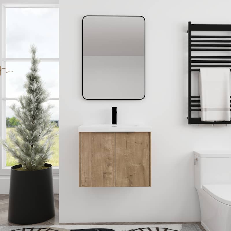 BNK 24"/30"/36" Single Sink Bathroom Vanity with Soft Close Door, Modern Floating Vanity - 24"Wx18.2"Dx20.5"H - Imitative Oak