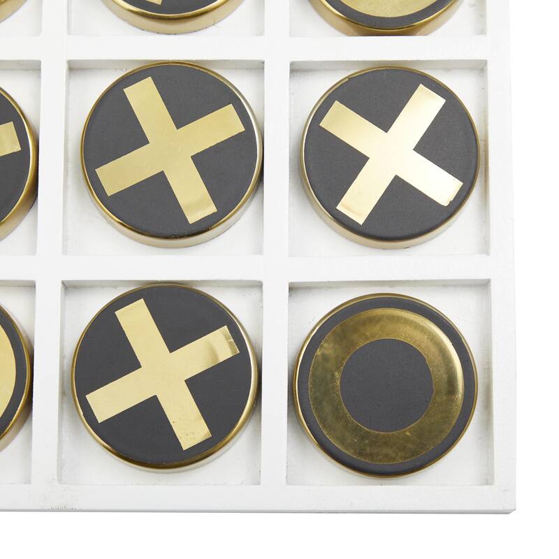 Wooden Tic Tac Toe Block Game Set with Steel or Light Wood Pieces - Black, Dark Brown, Gold - Roche River Decor