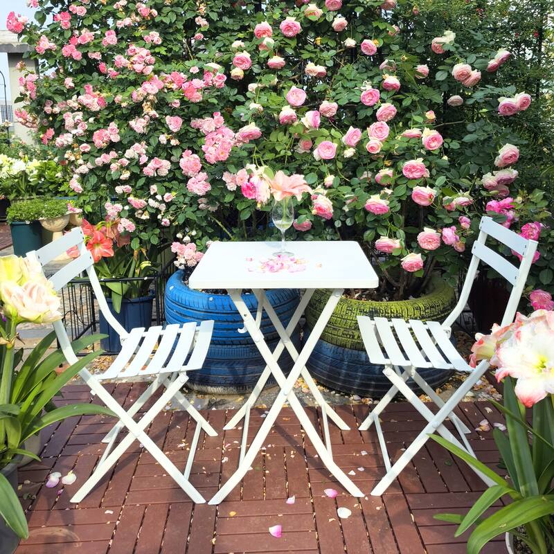 3-Piece Foldable Table Chairs Set Patio Conversation Set with 2 Chairs