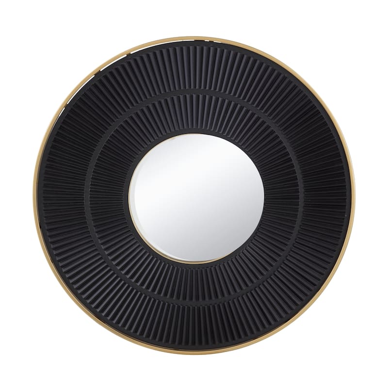 Round Wooden Wall Mirror with Gold Iron Frame