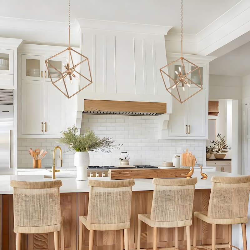 Modern Gold 6-Light Sputnik Chandelier Cube Island Pendant for Kitchen Island Dining Room - W 20" x H 35"