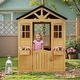 preview thumbnail 14 of 21, Wooden Adventure Cottage Playhouse for Kids with Working Door, Windows, Service Station, and Flower Pot Holders