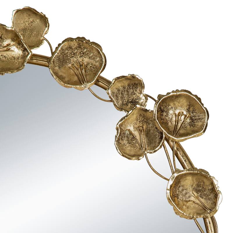 Full Length Arched Wall Decorative Mirror with Golden Leaf Accents - Gold