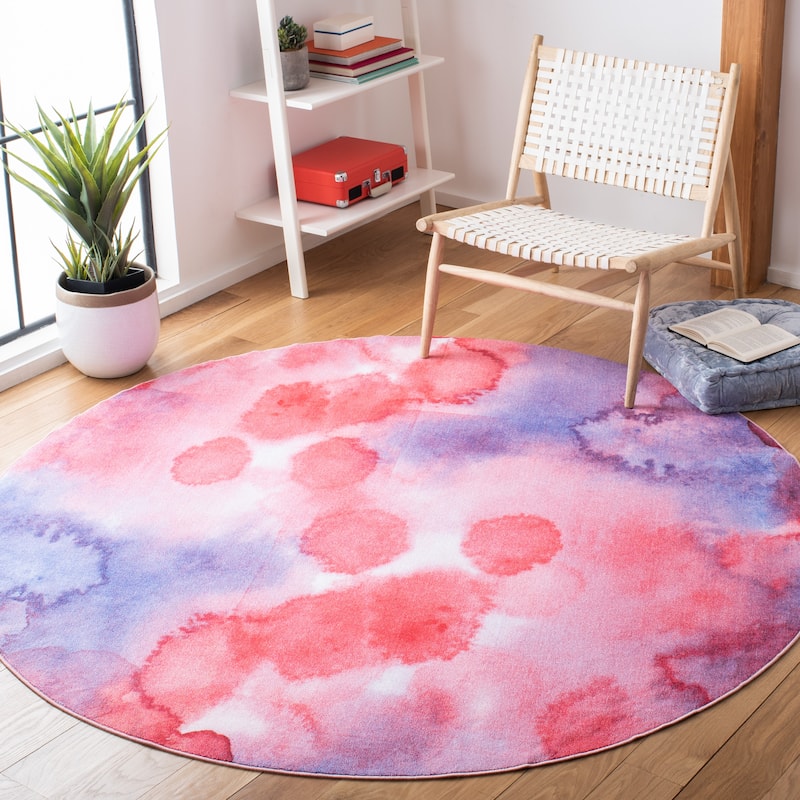 SAFAVIEH Paint Brush Machine Washable Slip Resistant Tamayo Watercolor - 6'7" x 6'7" Round - Fuchsia/Lavender - Runner/Round