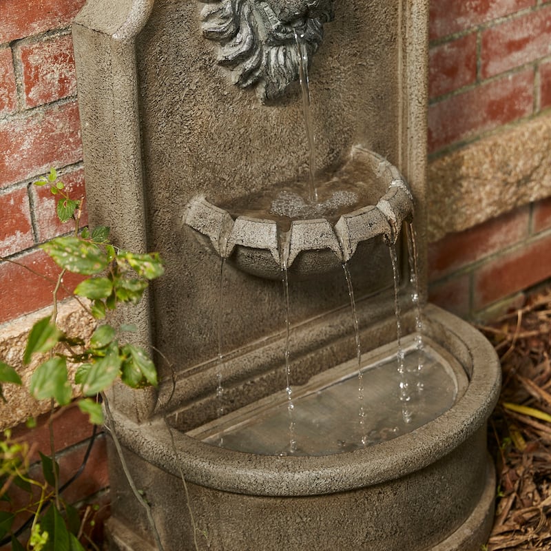 Glitzhome 31.75"H Oversized 3-Tier Lion Head LED Outdoor Floor Fountain