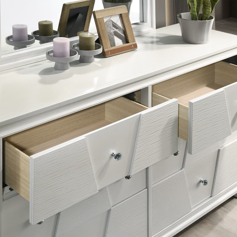 Furniture of America Watella Modern 2-Piece White Solid Wood 6-Drawer Dresser and Mirror Set