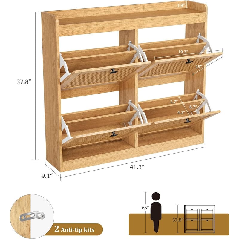 Freestanding Shoe Organizer Storage Cabinet with 4 Flip Drawers for Entryway, Hallway