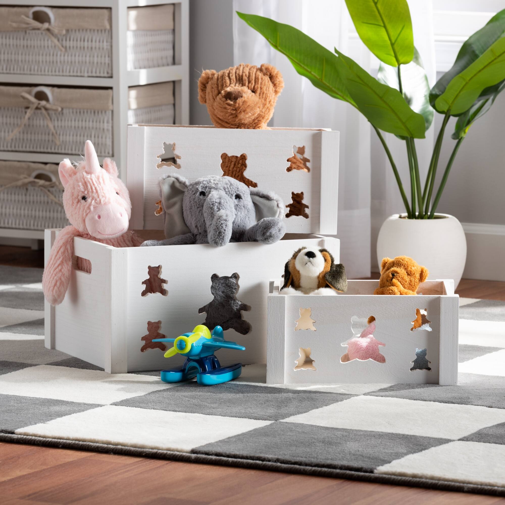 Sagen Modern and Contemporary 3Piece Wood Storage Crate SetWhite