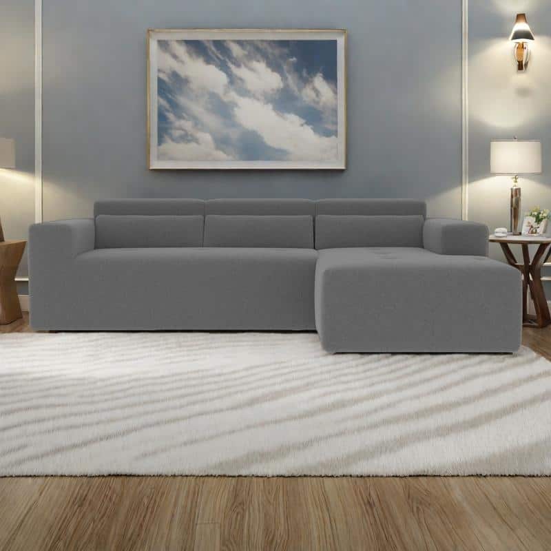 109" Teddy Fabric L-Shaped Sectional Sofa with Chaise, 3-Seater, No Assembly Required