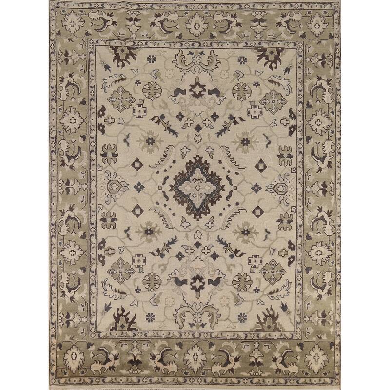 Earth Tone Oushak Area Rug Hand-Knotted Oriental Wool Carpet - 8'1" x 10'0"