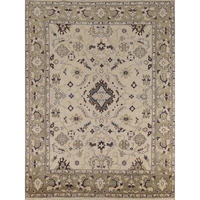 Earth Tone Oushak Area Rug Hand-Knotted Oriental Wool Carpet - 8'1" x 10'0"