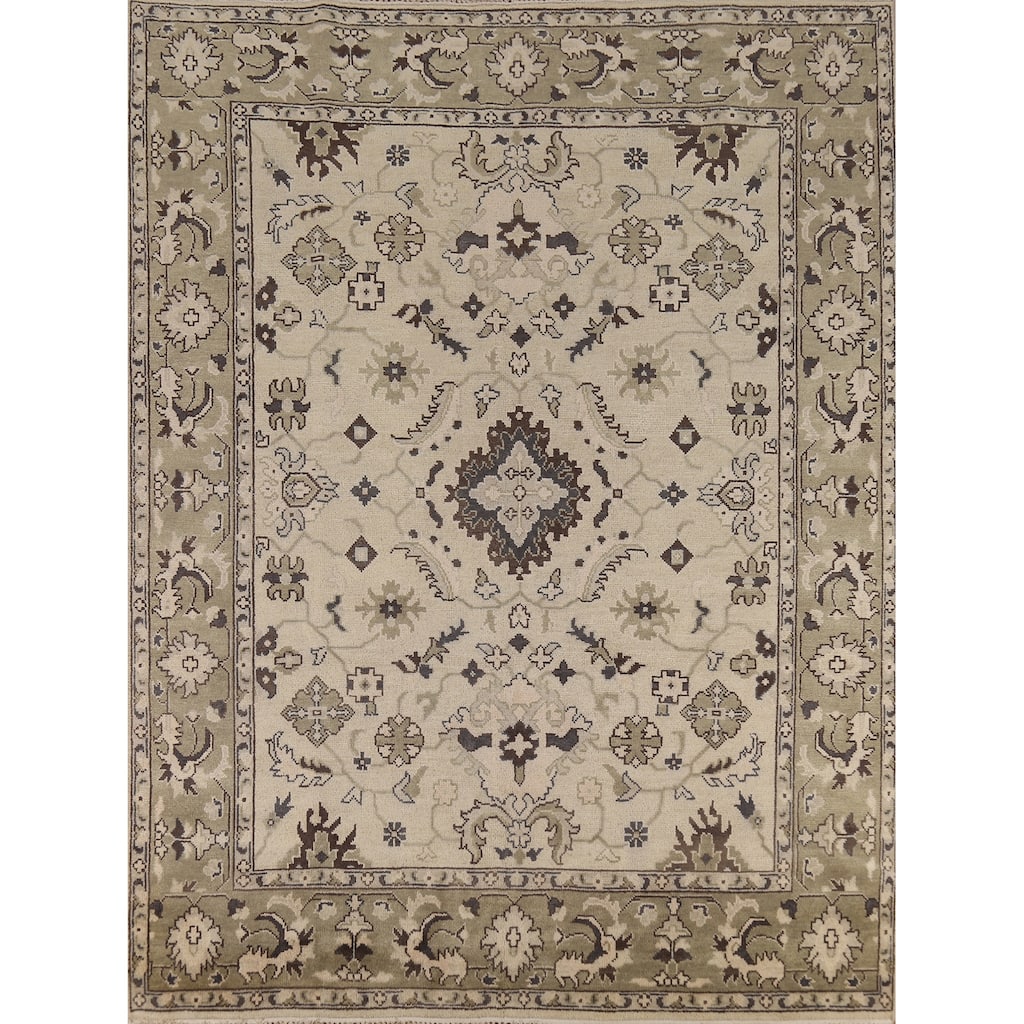 Earth Tone Oushak Area Rug Hand-Knotted Oriental Wool Carpet - 8'1" x 10'0"