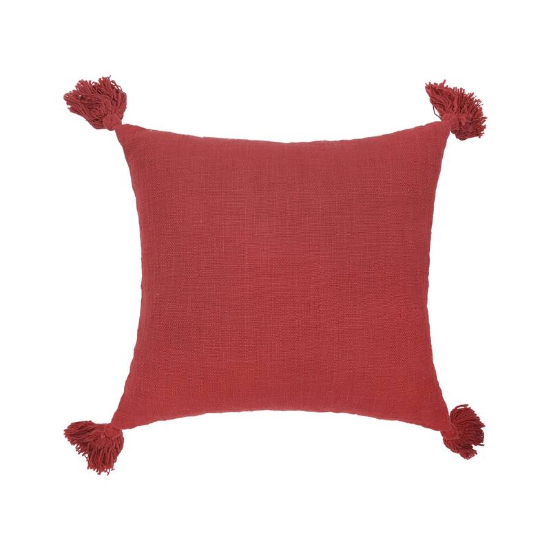 Anna Cotton Decorative Throw Pillow With Tassels - Red