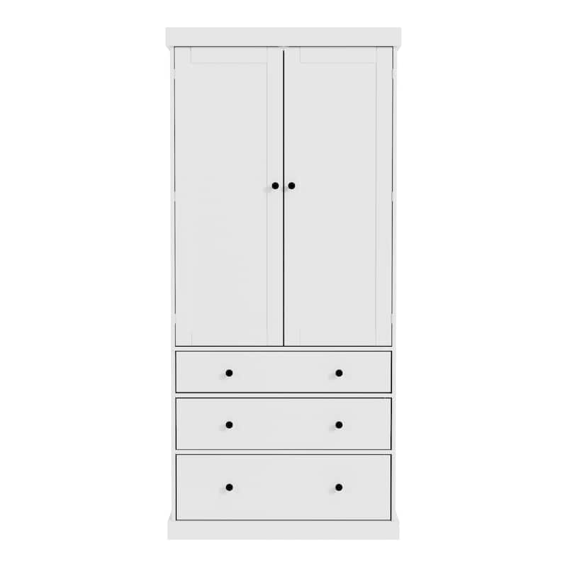 Freestanding Kitchen Pantry with 3 Drawers, Tall Kitchen Cupboard Storage Cabinet with 3 Adjustable Shelves and 8 Door Shelves
