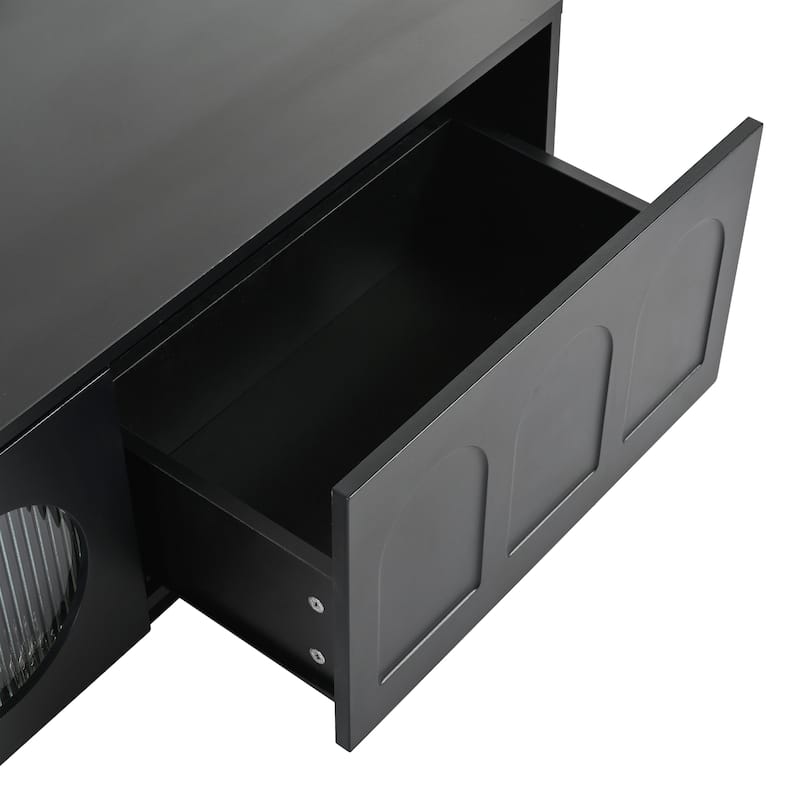 Roomfitters Modern TV Cabinet for TVs up to 95", Arched Fluted Glass Doors, Functional Media Console with Adjustable Storage