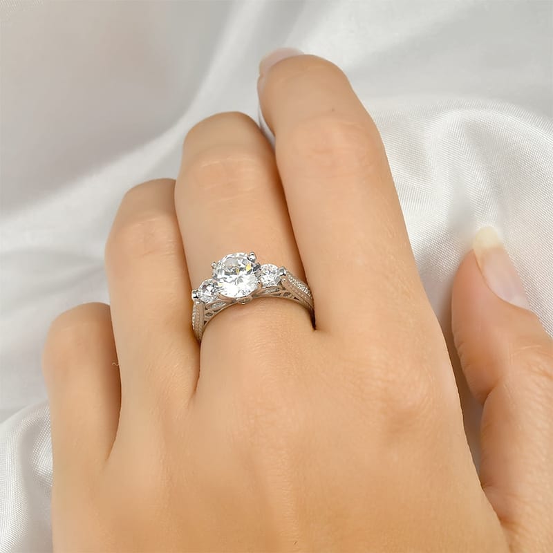 MayaMila 3-Stone Round Cut 3.30 Carat Cubic Zirconia Ring Sterling Silver