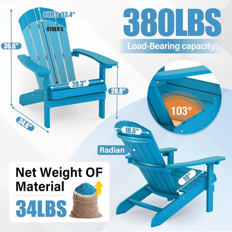 WINSOON All Weather HIPS Outdoor Plastic Adirondack Chair