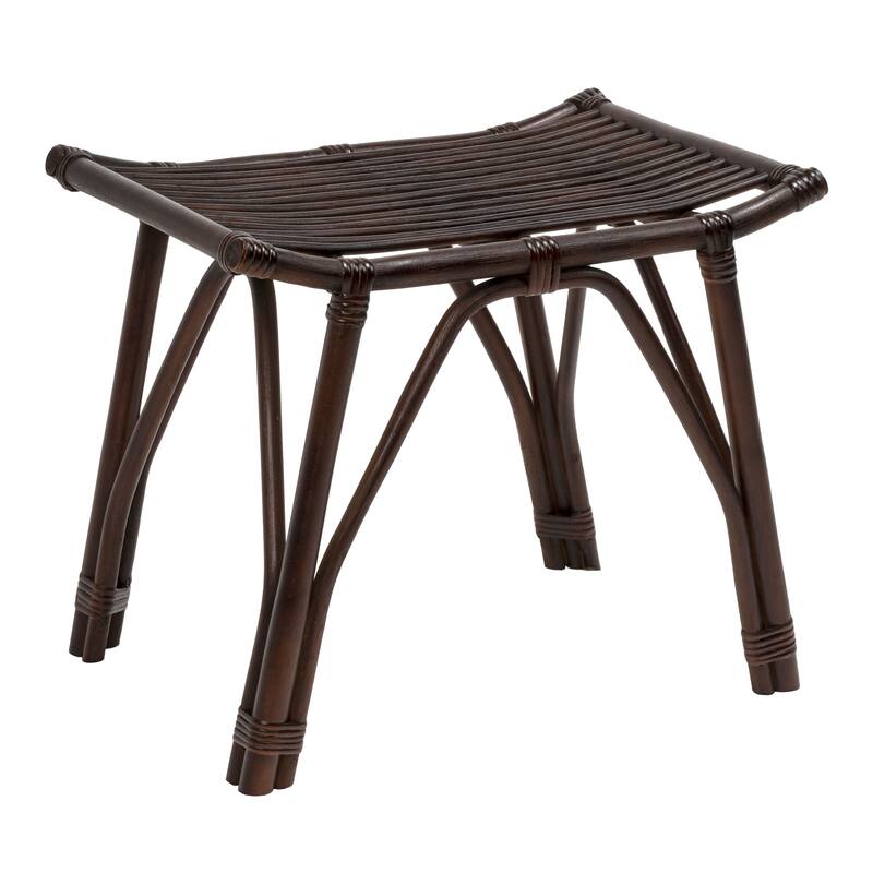 JONATHAN Y Gabriel Modern Bohemian Handcrafted Rattan/Teak Wood Curved Seat Accent Stool - Dark Brown