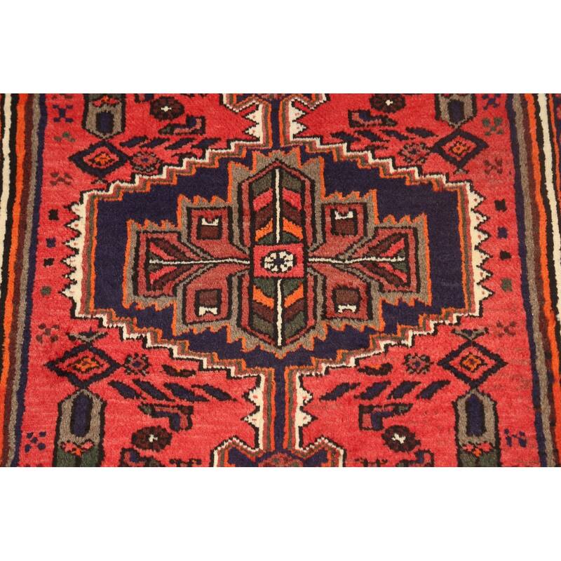 Geometric Persian Hamedan Area Rug Wool Hand-knotted Foyer Carpet - 3'3" x 4'9"
