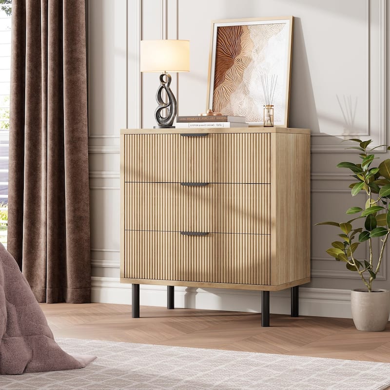 3/5/6 Drawer Fluted Dresser for Bedroom, Modern Wide Chest of Drawers with Metal Legs