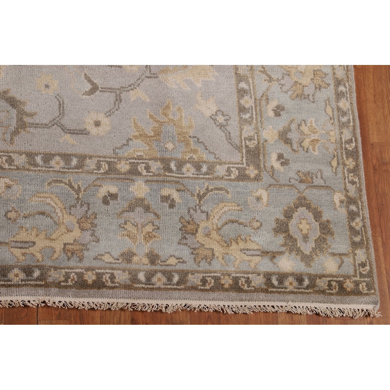 All-Over Gray Oushak Indian Area Rug Hand-Knotted Wool Carpet - 7'11"x 10'0"