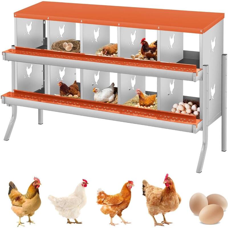 10 Compartment Nesting Box, Chicken Laying Box, with Bracket Legs - Red